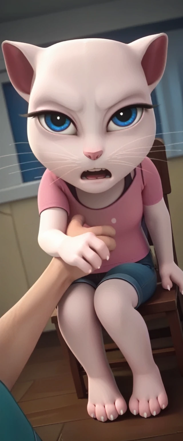1 girl 1 boy human. a_la, 1girl, cat, white fur, long whiskers on both sides of the face, large bright blue eyes, large black eyelashes, small pink nose, triangular ears with pink channels, female . side view , anal. screaming hart sex .jeans pulled down position fuck. anus. anal. position focus view. Sit on the edge of the bed or on a chair with your feet on the floor. The woman turns her back to you and leans against you, sitting between your legs. Goes back and forth by holding the arms of the chair or pushing it with his feet. She can control the angle of entry by bending her back and pressing her hips against your crotch.