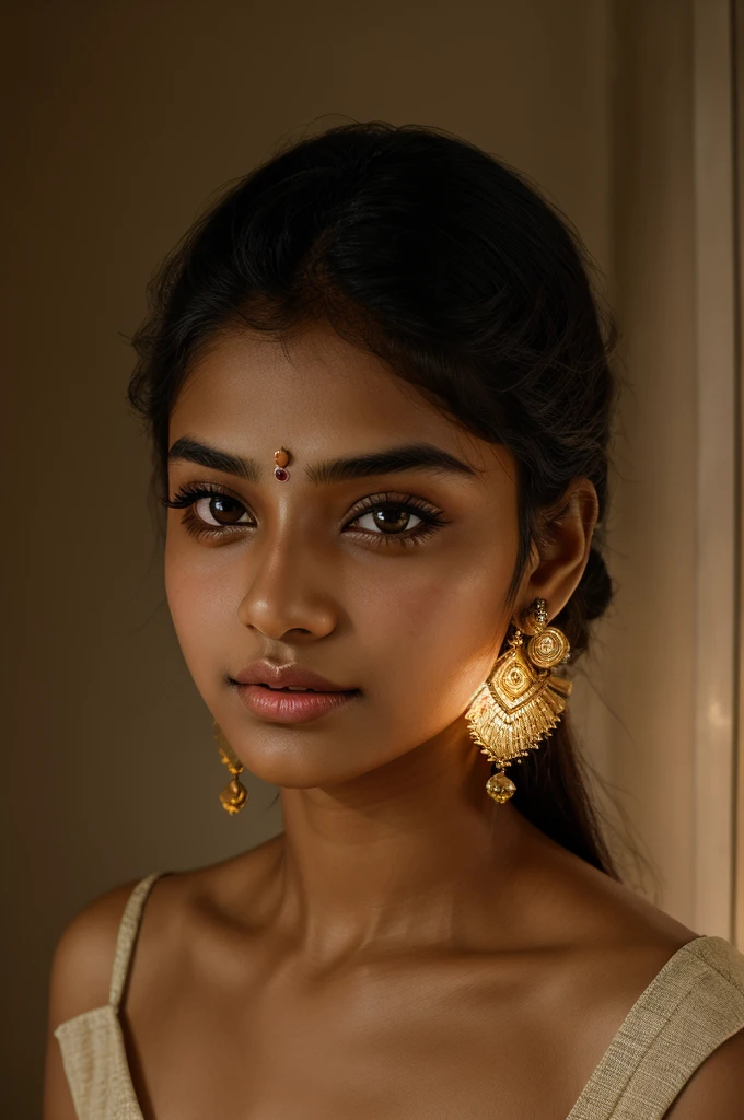 Indian girl glowy face, netaral tone, attractive eye, glowy lip,18 years old girl, face portrait only face