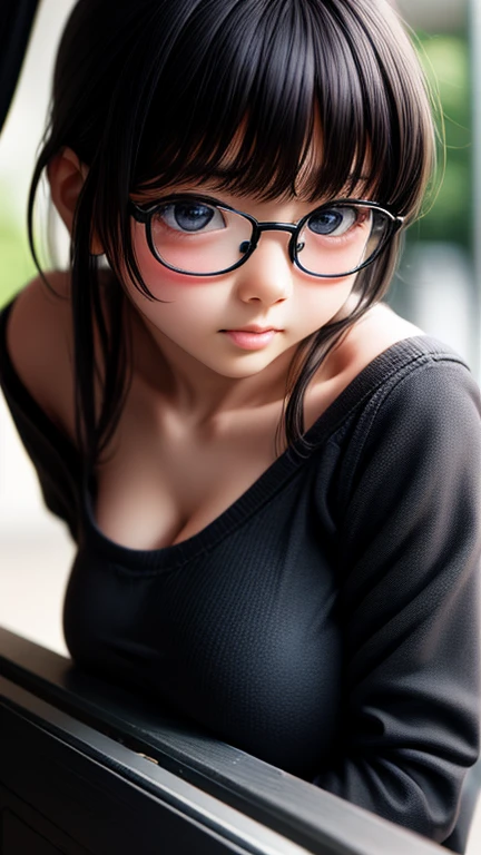 8K、cute、Adult Girl、detailed、black eye、Black Hair、sexy、Random Pause、Random hairstyle、reflected light, Chiaroscuro, Written boundary depth, Cinema Lighting, Ray Tracing, Sony FE GM, Ultra-high resolution, 超detailed, masterpiece, Textured skin, Attention to detail, Highest quality, Awards,Bitch、Huge breasts、Too big、Saggy breasts、whole body、Glasses