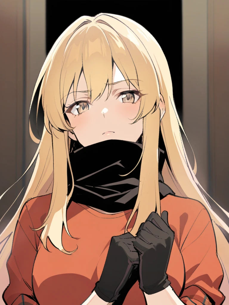{{Upper part of the body}} {{Artist: sincos}} mature woman, straight hair, long hair, black hair with blonde highlights, without fringe, light brown eyes, black ninja bandana, red jacket, black fitted t-shirt, Gloves without fingers