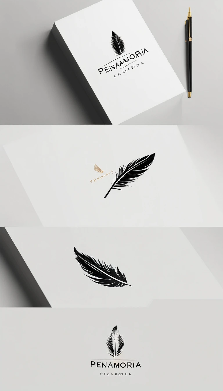 A minimal, modern, simple, cinematic logo design for the brand “Penamemoria". Create a modern, minimalistic, high-quality, logo of a bird feather