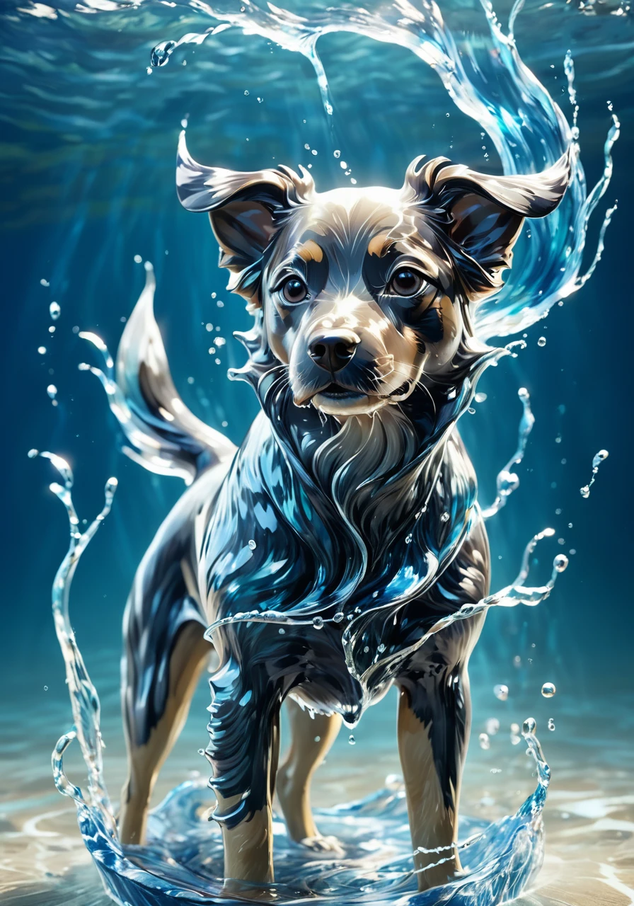 (masterpiece, high quality, 最high quality, Official Art, Beauty and aesthetics:1.2),water element,a dog made of water,water,(dog:1.2),