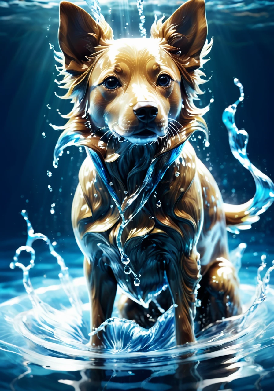 (masterpiece, high quality, 最high quality, Official Art, Beauty and aesthetics:1.2),water element,a dog made of water,water,(dog:1.2),