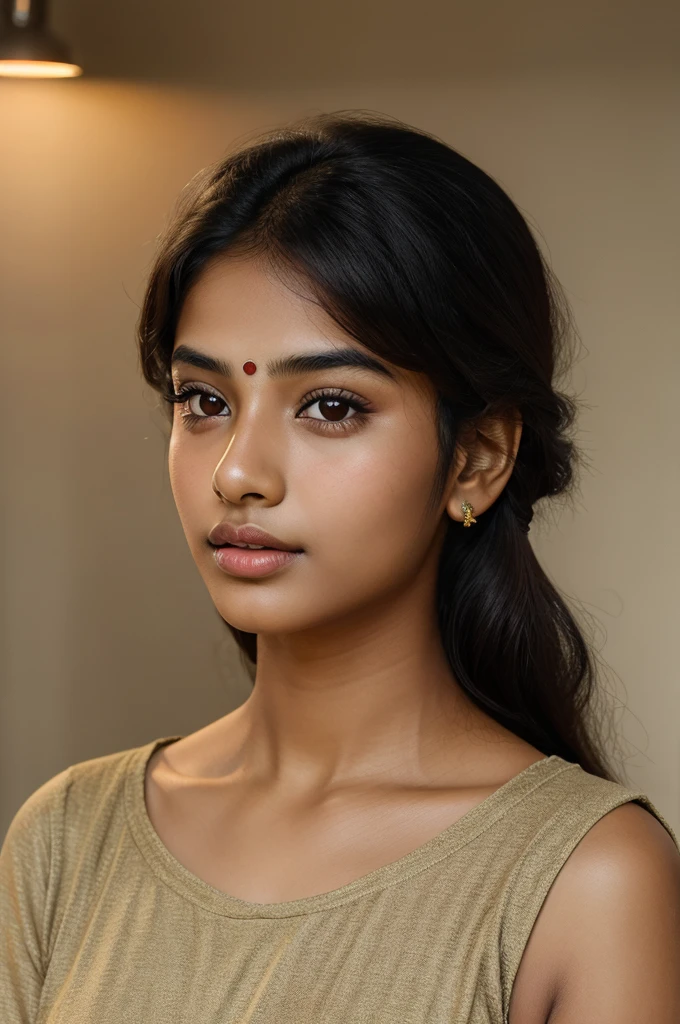 Indian girl glowy face, light tone, attractive eye, glowy lip,19 years old girl, face portrait only face straight 