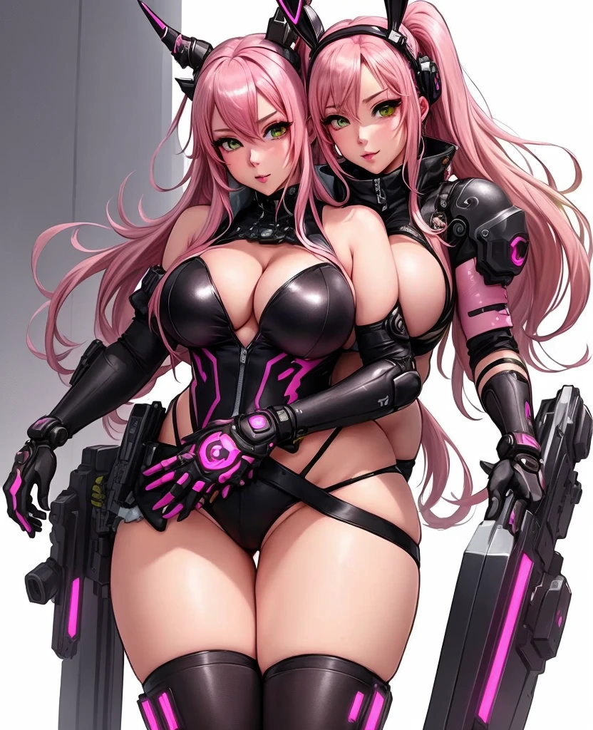 a cartoon picture of a woman with pink hair and horns, seductive anime girl, oppai cyberpunk, biomechanical oppai, bunny girl, inspired by Masamune Shirow, rogue anime girl, anya from spy x family, thicc, detailed anime character art, anime character, female anime character, cutesexyrobutts, anime character art, guilty gear art style