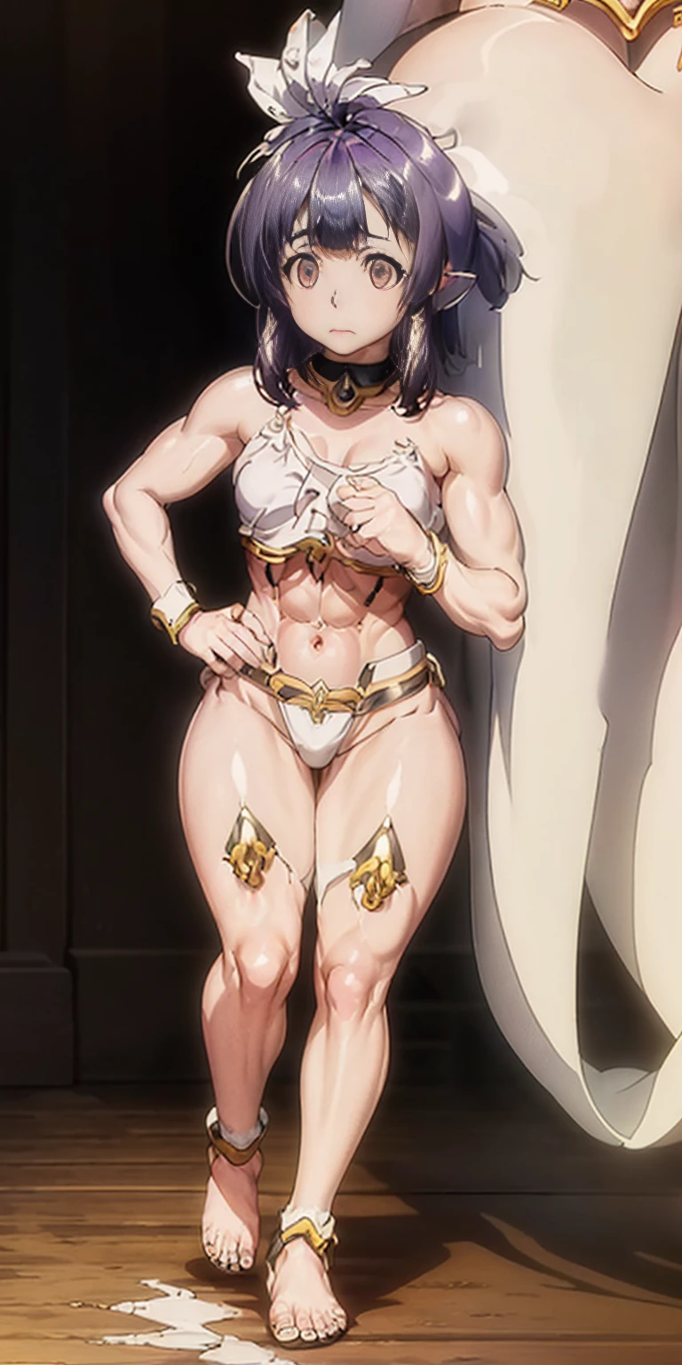 Scenary: Plain background Character: Solo Female: Body, full body toe to head: Tall and slim with an hourglass figure Toned and muscular physique Slender abs Perfect anatomy (hands on hips, good hands, best hands)
