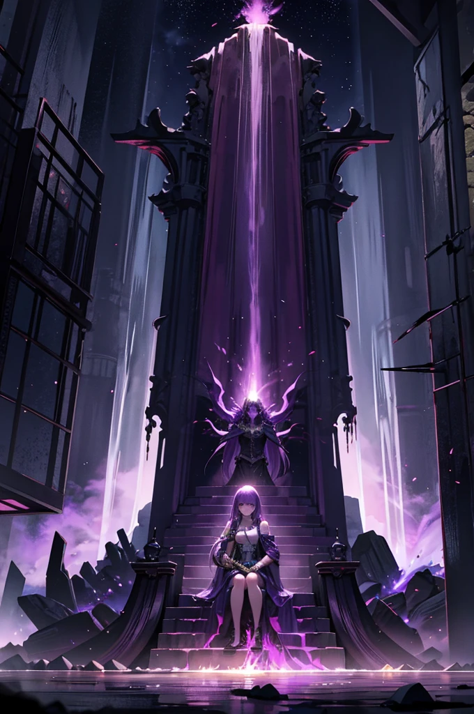 purple mist, blood waterfalls, flaming torches, throne of skulls
