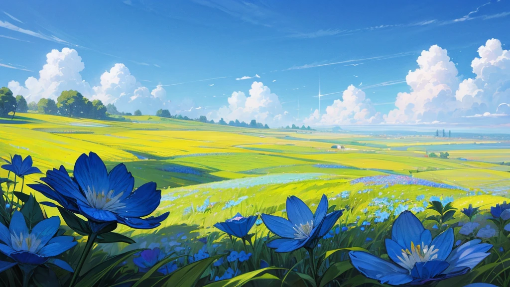 blue sky and flower grassland background