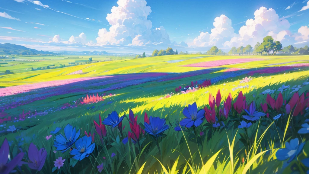 blue sky and flower grassland background