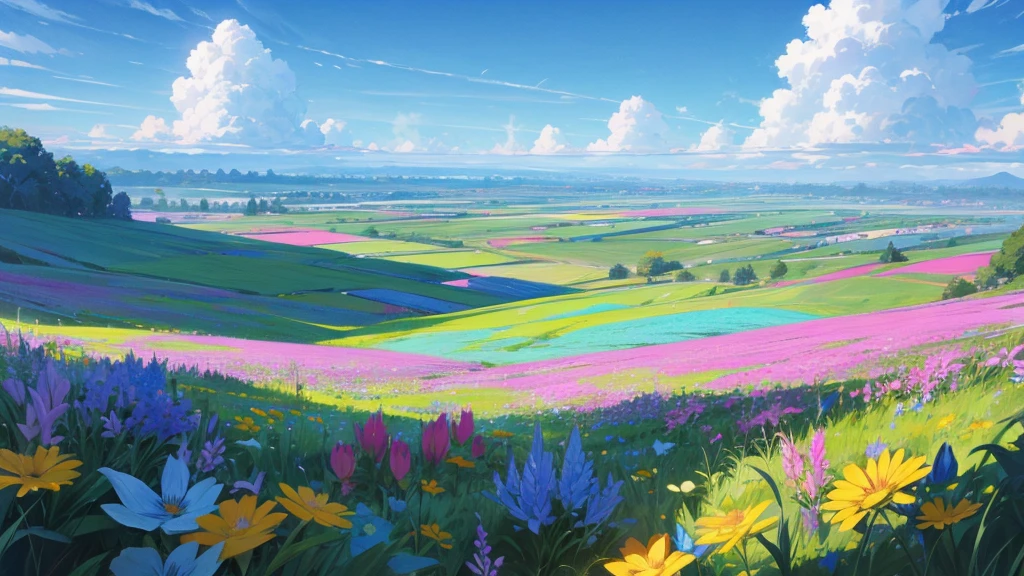 blue sky and flower grassland background