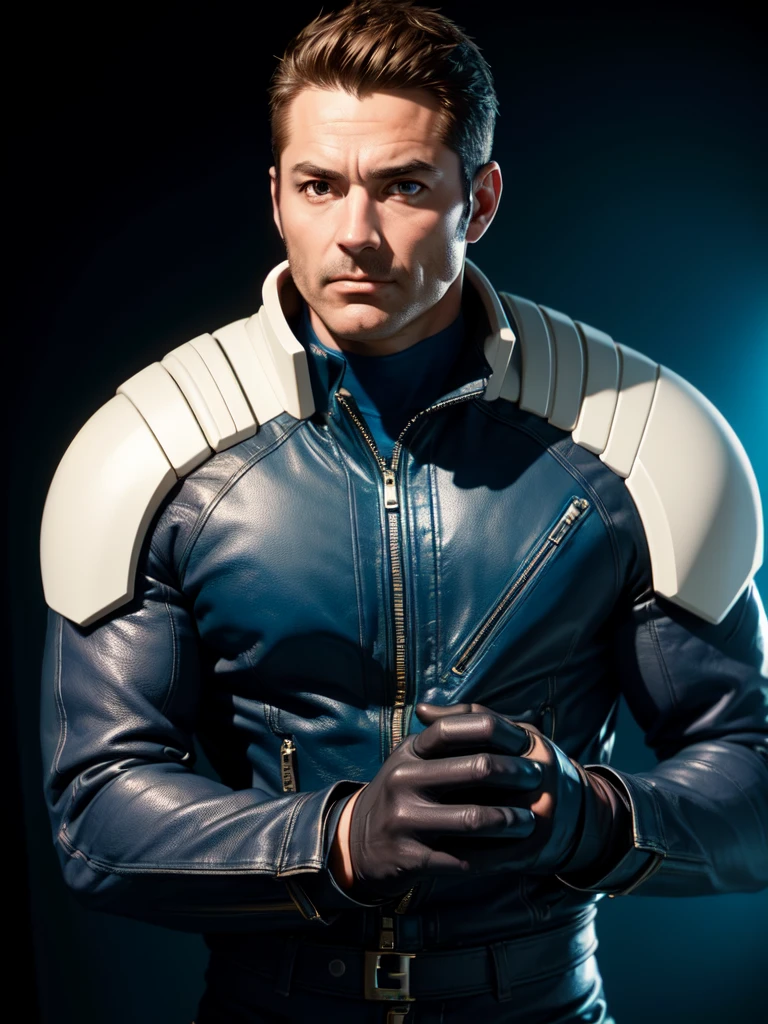 40 year old man, alone, strong, muscular, short brown hair, blue clothes, wears blue gloves, high resolution, perfect image, very detailed, high contrast, digital colors, simple, medium shot, cinematic, ultra sharp focus, Award-winning photography, perfect contrast, high sharpness, depth of field, ultra-detailed photography. global illumination, fluid, ultra high definition, 8k, Unreal Engine 5, ultra sharp focus, award-winning photography, Art Season Trends,
