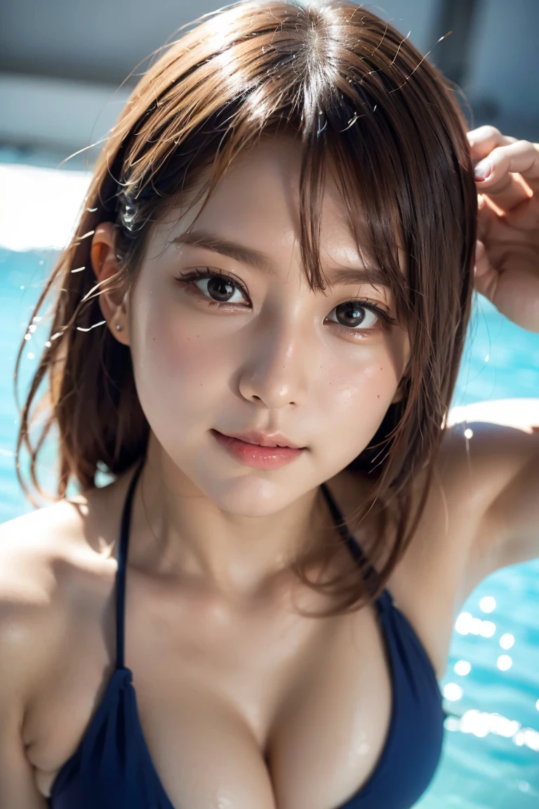 ((スポーツSwimwear:1.3)), Swimwear, Skin color, big , smile, (8K, RAW Photos, Highest quality, masterpiece:1.2), masterpiece, super detailed, super high quality, (Realistic and photorealistic photography:1. 37), High-resolution RAW color photos, Very delicate and beautiful, highly detailed, 8K壁紙, wonderful, detailed, Very eye, very detailed, very detailed skin, very thin fingers, very detailed nose, very detailed mouth, Perfect Anatomy, Upper Body, swimming, Transparency, tiny Swimwear, Nogizaka idol, Korean Idol, idol carving'Temporarily stop, 18-year-old, cheap, Cafe, restaurant, Italy, deer, Australia, break ((Upward glance)), ((angle From above: 1. 3)), From above, Looking into the camera,long hair