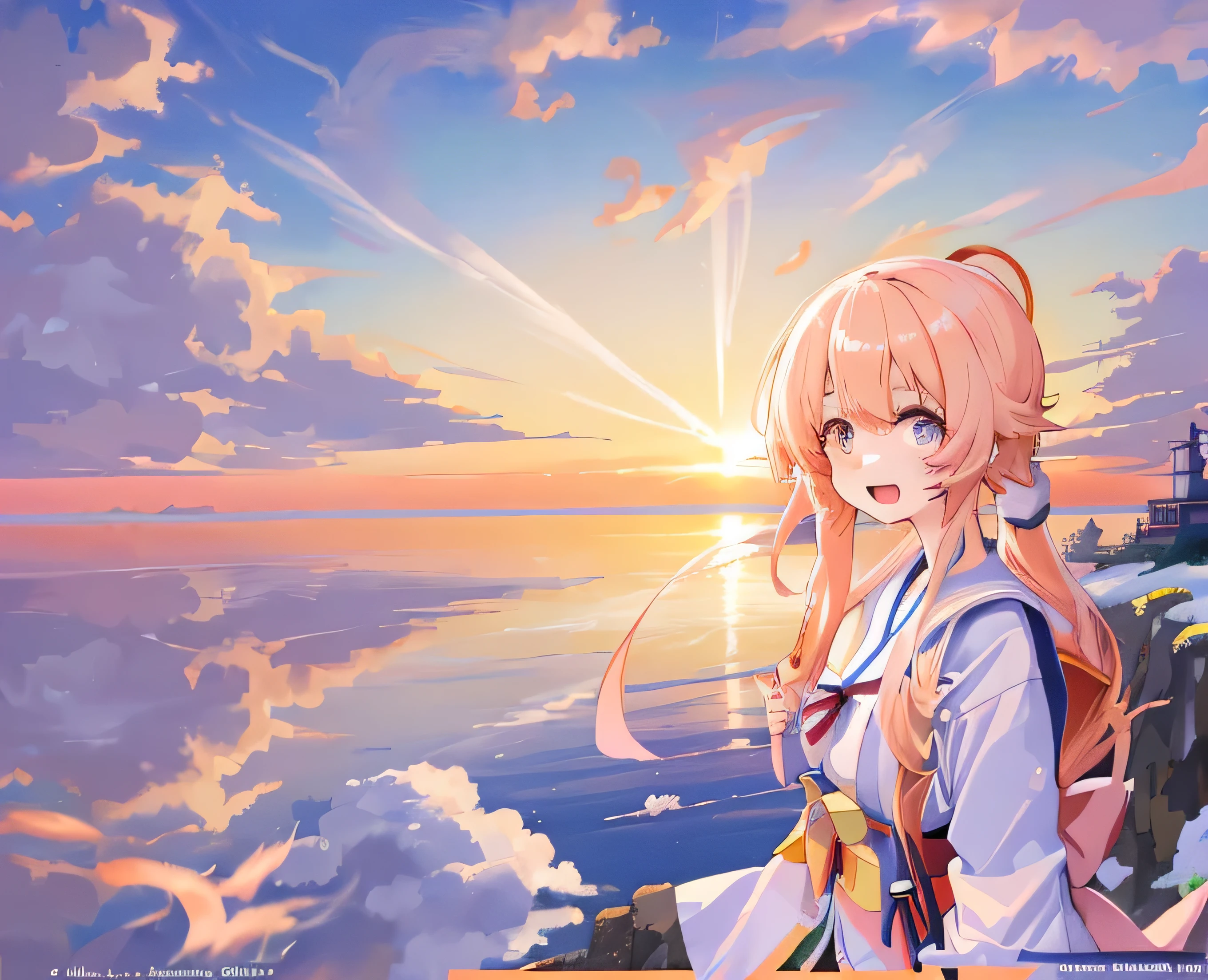 Japanese cartoons girl standing on a cliff overlooking the ocean at sunset, Watch the sunset. Japanese cartoons, Japanese cartoons. Soft lighting, 4k Japanese cartoons wallpaper, Japanese cartoons girl desktop background, hd Japanese cartoons wallaper, Japanese cartoons wallpaper 4 k, Japanese cartoons wallpaper 4k, hd Japanese cartoons wallpaper, beautiful Japanese cartoons portrait, realistic Japanese cartoons artstyle, Japanese cartoons beautiful peace scene, Japanese cartoons wallaper, Japanese cartoons wallpaper