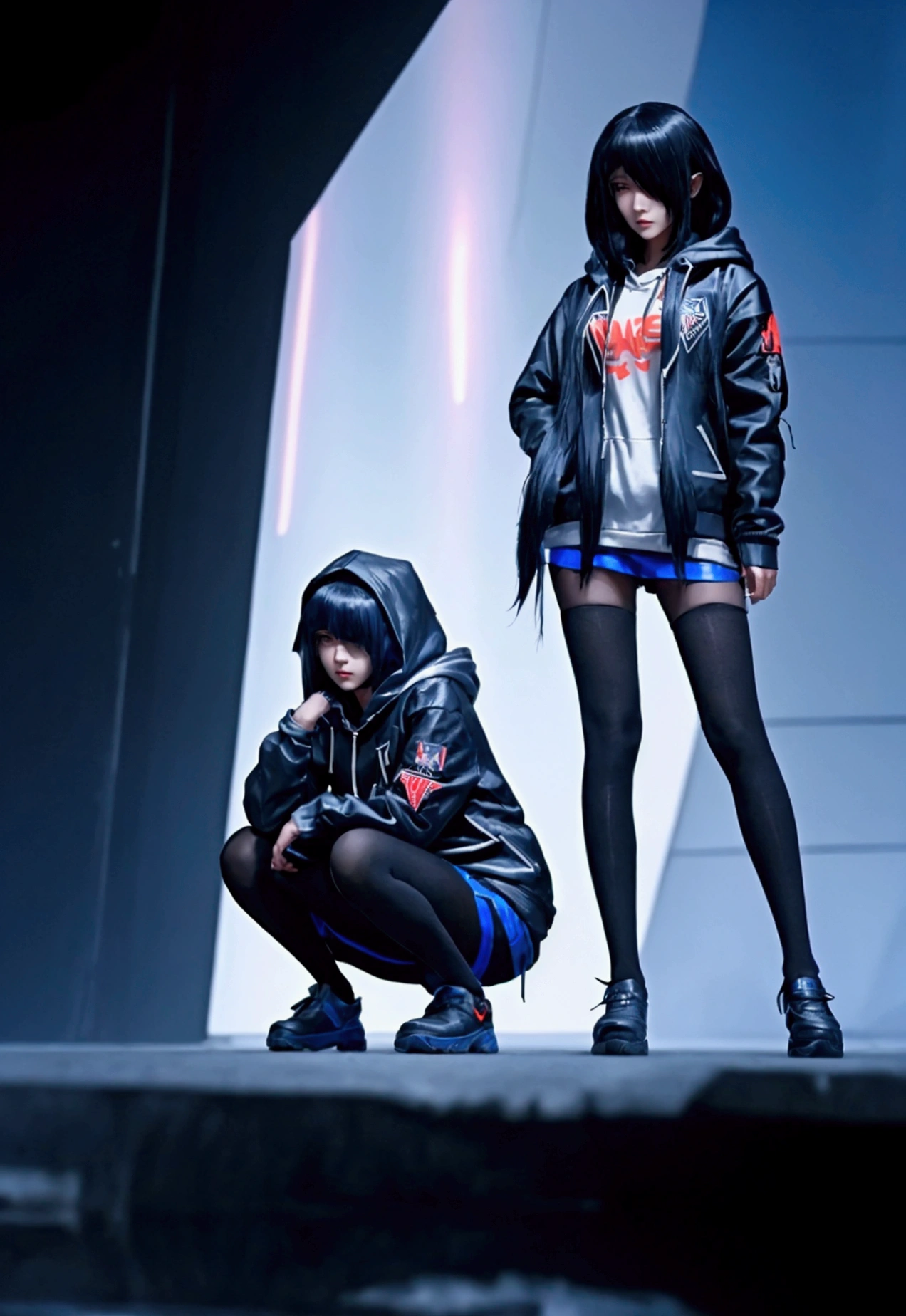 ultra-detailed,highly detailed,best quality,masterpiece,illustration,
a woman wearing a face mask and a black hoodie standing in front of a, girl wearing hoodie, cyberpunk anime girl in hoodie, wearing netrunner clothing, blue hoodie, black hoodie techie, black haired girl wearing hoodie, cyberpunk streetwear, wearing hoodie, in a hoodie, wearing cyberpunk streetwear, cyberpunk wearing, woman in streetwear, wearing a hoodie, black hoodie, wearing a blue hoodie, hoodie, dressed black hoodie, decorative dark blue clothing, wearing cyberpunk 2 0 7 7 jacket, in a hood