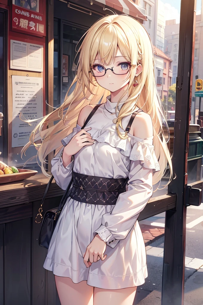 1.5, best quality, high quality, High definition, High quality texture, high detail, beautiful detailed, finely detailed, extremely detailed cg, detailed texture, ((ANIME)), 1girl, woman, female, ((casual)), glasses, blonde hair, shoulder length hair, straight hair, small breasts, casual clothing
