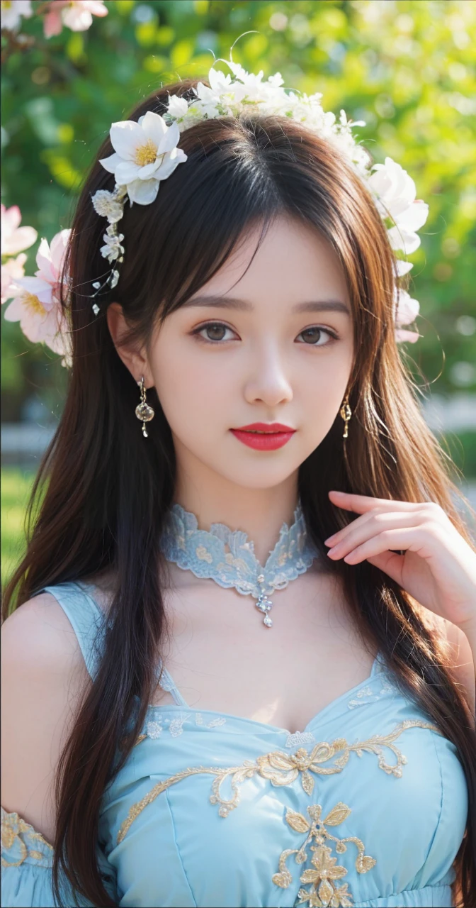 best quality, tmasterpiece,Ultra-high resolution,Clear face,(Reality:1.4),ferpect lighting,(upper body shot), (photorealistic:1.50), anime wallpaper, Guviz style artwork, cover-up fantasy up to magic , by Yang J, Guviz, beautiful artwork illustration, beautiful digital artwork, beautiful digital illustration, Li Song, beautiful anime portrait, art style in Beauvot, Lips wear thick red lipstick,( smille 1:1)