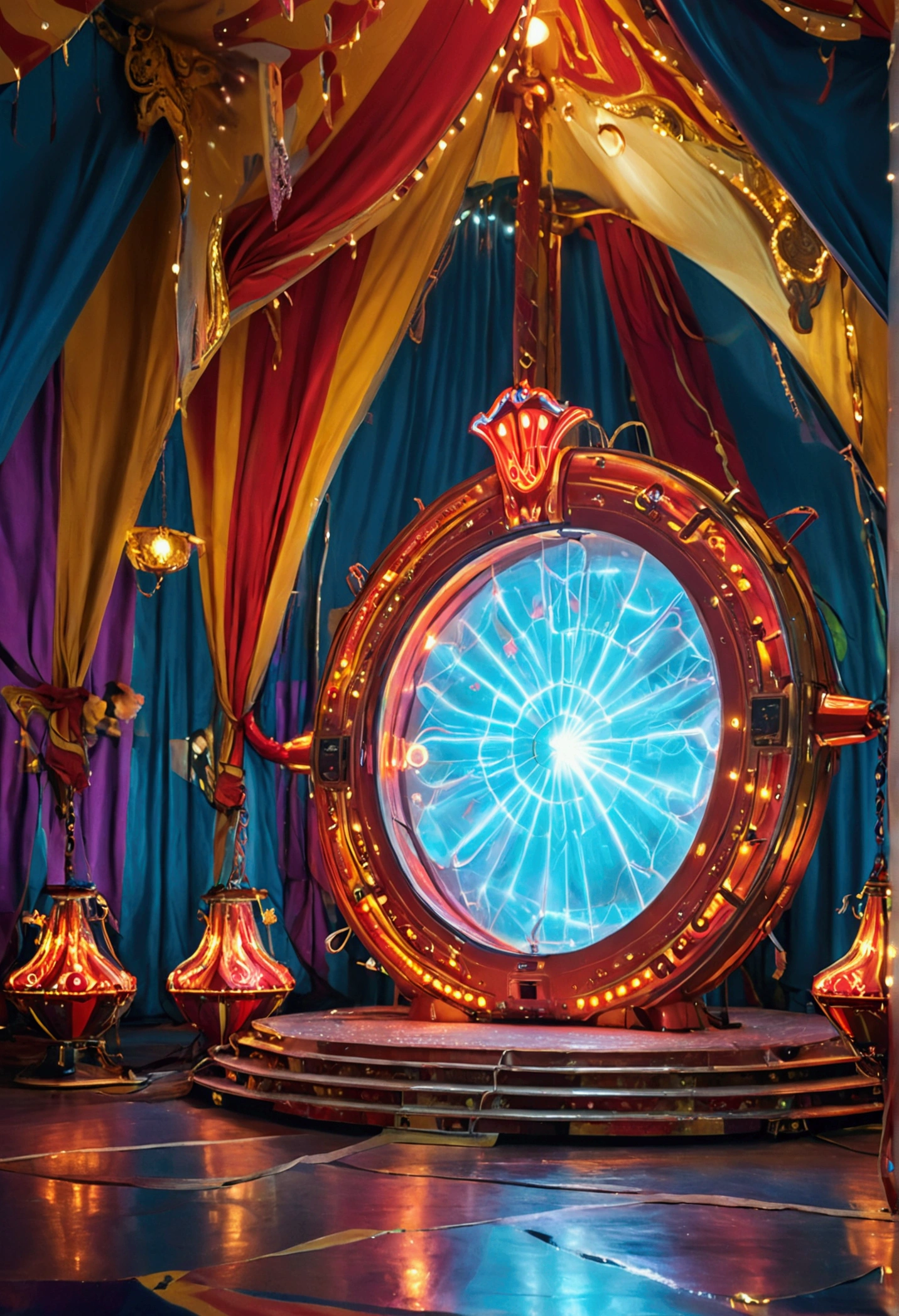 High-tech portal machine in a circus tent