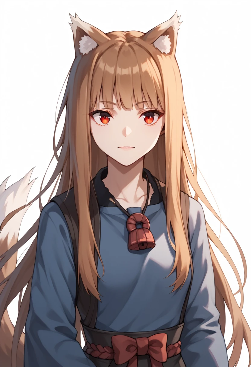 Score_9, Score_8_up, Score_7_up, Score_6_up, Score_5_up, Score_4_up, 1girl, holo, brown hair,long hair,red eyes, wolf girl,wolf ear,wolf tail