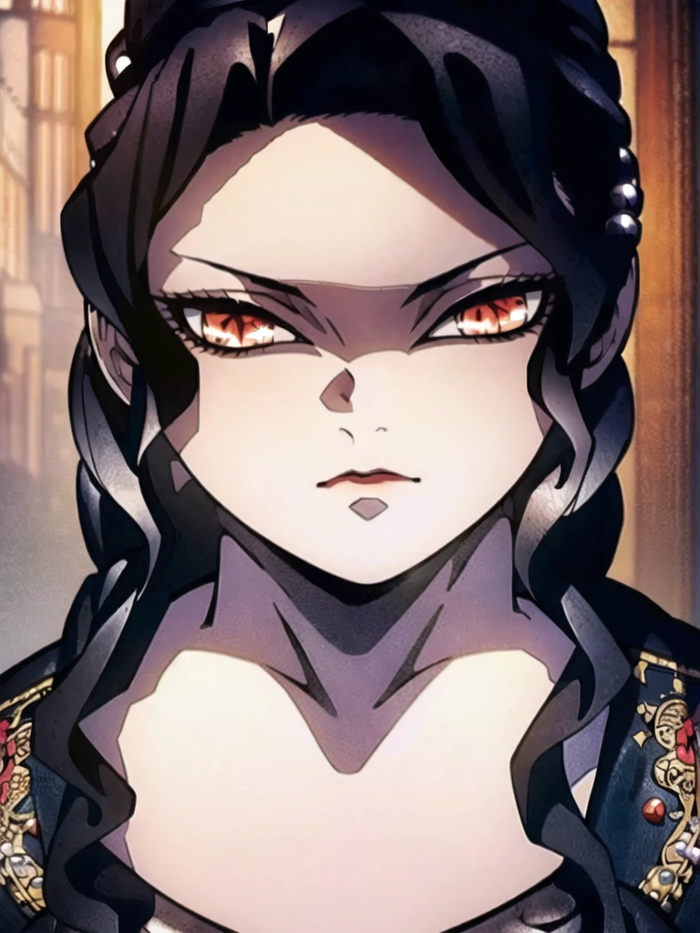 Ultra-realistic 8k CG,masterpiece,((ultra-detailed background, delicate pattern, intricate details)),best quality,very detailed face,extremely detailed eyes and face,(extremely detailed eyes:1.2),(masterpiece:1.2, best quality),MuzanFemale,1girl,red eyes,kimono,black hair,solo,looking at viewer,red lips,makeup,hair ornament,earrings,jewelry,solo,long hair,angry,closed mounth,cinematic lighting,demonic ritual,demonic,red particles,detailed background,complex structures,hyperdetailed sharp face,dynamic pose,Sunny day,Sun,Light,Tindal effect,Ancient towns in Japan,Charming posture,Cloud,(fantasy illustration:1.3),enchanting gaze,captivating pose,otherworldly charm,mystical sky,soft colors,(detailed cloudscape:1.3),(high-resolution:1.2),ulzzang-6500,