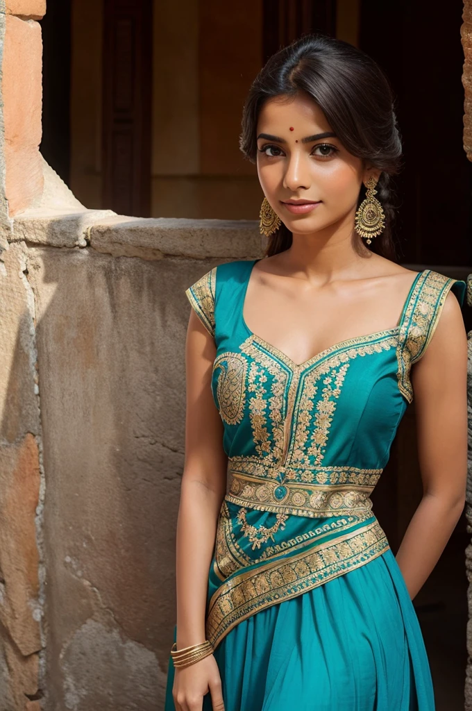 A spanish girl wear beautiful indian dress 