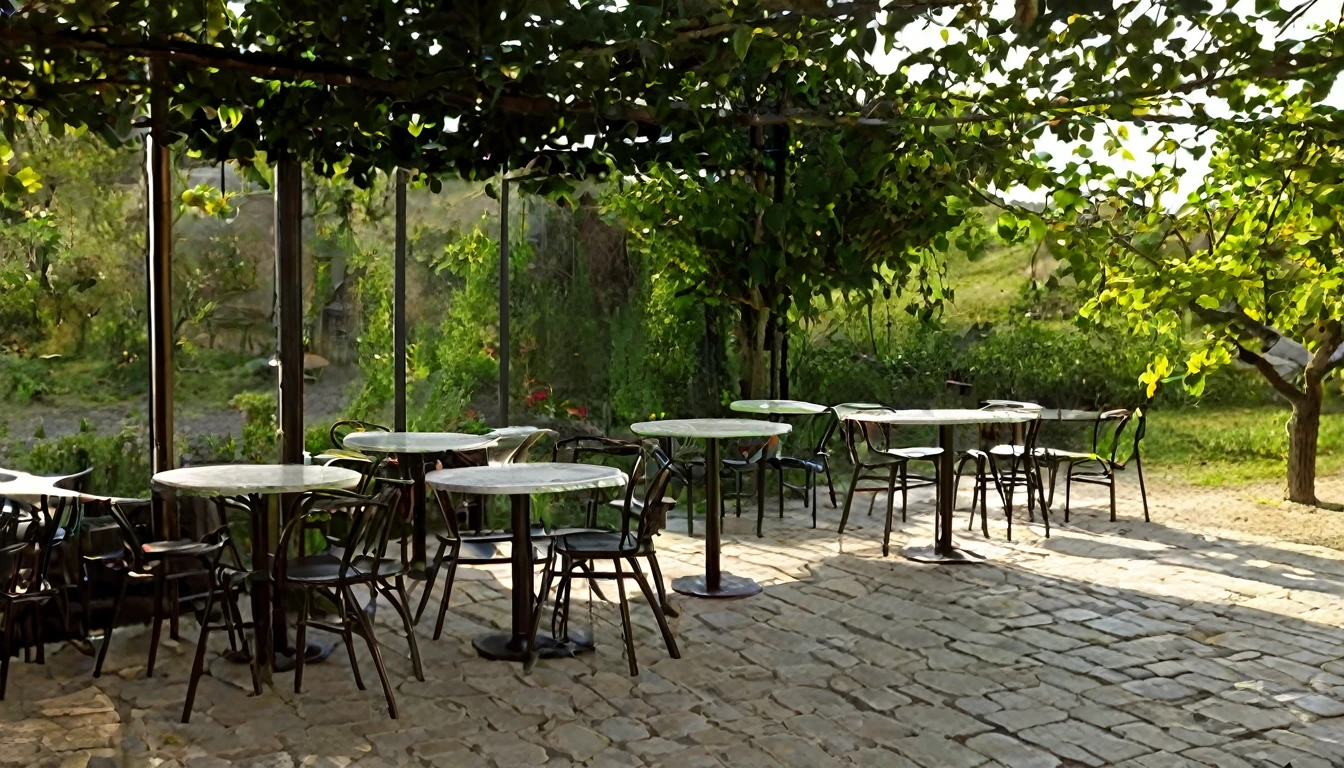 A small cafe or restaurant space in the countryside on an empty afternoon
