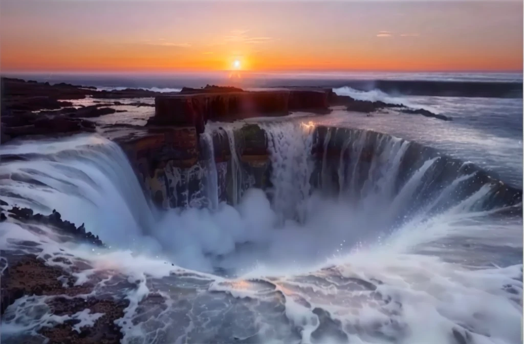 Close-up of the waterfall,Sunset in the background, Amazing depth, incredible depth, Incredibly beautiful, Endless waterfall, the most beautiful image ever seen, Amazingly beautiful, Epic shock, Fascinating, Stunning photography, ( ( ( Kauai ) ) ), ( ( ( ( Kauai ) ) ) ), Stunningly beautiful, stunning photoy, stunning photo, Stunning footage