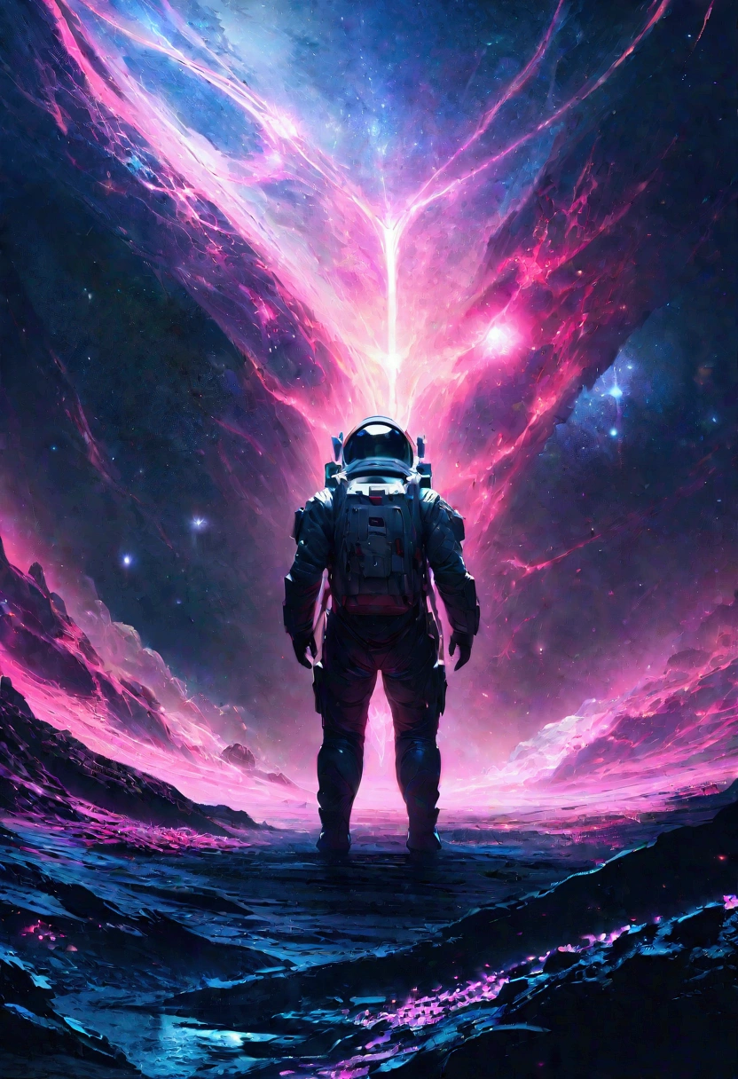 an astronaut standing in a lush field, nomanssky style wallpaper, 4K high resolution concept art beautiful masterpiece,abstract dream, space, intricate, large scale, alone, cinematic film still, Insane detail, sharp focus, depth of field , realistic lighting, (realistic perspective), complex, (multiple subjects), 4k HDR,