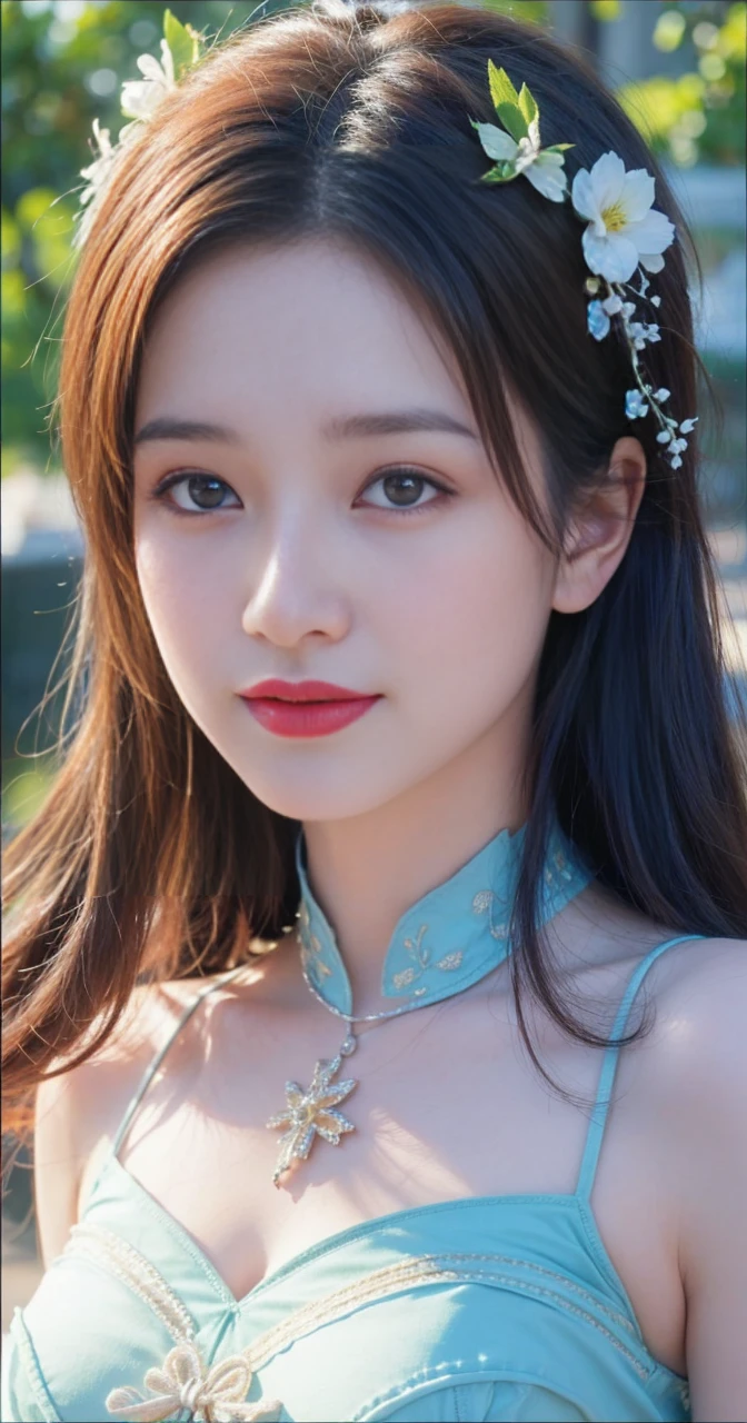 best quality, tmasterpiece,Ultra-high resolution,Clear face,(Reality:1.4),ferpect lighting,(upper body shot), (photorealistic:1.50), anime wallpaper, Guviz style artwork, cover-up fantasy up to magic , by Yang J, Guviz, beautiful artwork illustration, beautiful digital artwork, beautiful digital illustration, Li Song, beautiful anime portrait, art style in Beauvot, Lips wear thick red lipstick,(smille 1:1)