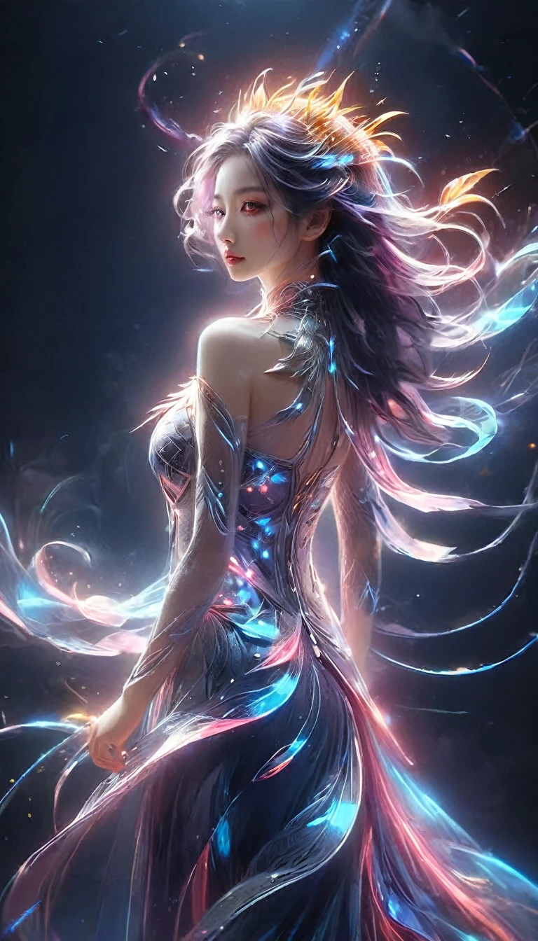 (Magical girl:1.8),1 female,(Violet Dress),flowing tulle,Beautiful and elegant woman,Ride the majestic Phoenix,Soar into the clouds。The wind gently lifts her robe,Move gracefully through a fantastical cloudscape,The sense of fLight is highLighted,((Surrounded by clouds)),A Song of Ice and Fire,Official Art,Very detailed,masterpiece,Highest quality,(Very detailed的CG统一8K壁纸),(Highest quality),(Best illustrations),(Best Shadow),Very detailed的图片,All text,Photorealism,Surrealism,young woman,Oval Face,(Delicate fingers),Captivating eyes,Small Mouth,Long flowing black hair,Crown of thorns,(8K, original, Professional, Highest quality, masterpiece:1.2), (Realistically,Realistically:1.37), Super detailed, (Portraiture), (Skin detail:1.2), (The most detailed face:1.2), Light,((Oriental Palace)),(((Ancient Forbidden City))),(The majestic Great Wall),Magic oriental taoist elements,Magical Bagua pattern,Tai Chi Yin Yang Fish Totem,((Taoist Tai Chi Yin Yang Eight Trigrams;1.2)),((Magnificent palace)),The palace is decorated with frozen ice, Add visual drama to a scene. Capturing a great mix of girly dance and wildness, Flying Ice Flowers, Evoke a sense of power, vitality, 以及大自然original能量的美丽.Subtle character art in poetry,Amazing character art,Fan Chi,Wu Jun Shifan,Glowing Elf,宫殿theme的华丽元素。Mysterious City,Beautiful village,Surrounded by flowers,地被fire Fly包围,("town" theme),(leaf),(branch),(fire Fly),(Particle Effects)Other 3D, Octane Rendering,Ray Tracing,Very detailedな