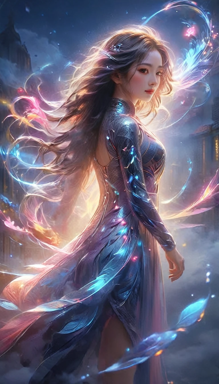 (Magical girl:1.8),1 female,(Violet Dress),flowing tulle,Beautiful and elegant woman,Ride the majestic Phoenix,Soar into the clouds。The wind gently lifts her robe,Move gracefully through a fantastical cloudscape,The sense of fLight is highLighted,((Surrounded by clouds)),A Song of Ice and Fire,Official Art,Very detailed,masterpiece,Highest quality,(Very detailed的CG统一8K壁纸),(Highest quality),(Best illustrations),(Best Shadow),Very detailed的图片,All text,Photorealism,Surrealism,young woman,Oval Face,(Delicate fingers),Captivating eyes,Small Mouth,Long flowing black hair,Crown of thorns,(8K, original, Professional, Highest quality, masterpiece:1.2), (Realistically,Realistically:1.37), Super detailed, (Portraiture), (Skin detail:1.2), (The most detailed face:1.2), Light,((Oriental Palace)),(((Ancient Forbidden City))),(The majestic Great Wall),Magic oriental taoist elements,Magical Bagua pattern,Tai Chi Yin Yang Fish Totem,((Taoist Tai Chi Yin Yang Eight Trigrams;1.2)),((Magnificent palace)),The palace is decorated with frozen ice, Add visual drama to a scene. Capturing a great mix of girly dance and wildness, Flying Ice Flowers, Evoke a sense of power, vitality, 以及大自然original能量的美丽.Subtle character art in poetry,Amazing character art,Fan Chi,Wu Jun Shifan,Glowing Elf,宫殿theme的华丽元素。Mysterious City,Beautiful village,Surrounded by flowers,地被fire Fly包围,("town" theme),(leaf),(branch),(fire Fly),(Particle Effects)Other 3D, Octane Rendering,Ray Tracing,Very detailedな