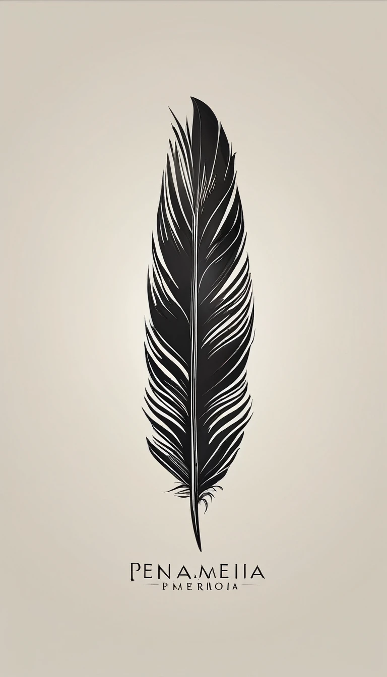 A minimal, modern, simple, cinematic logo design for the brand “Penamemoria". Create a modern, minimalistic, high-quality, logo of a memory feather. The logo must be convey a sense of dreams, stories, memories, music and imagination.