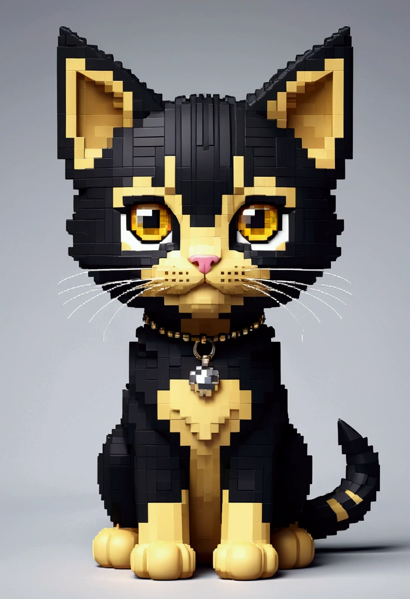 Create pixel style characters, Tabby kitten, black hair, yellow eyes,,