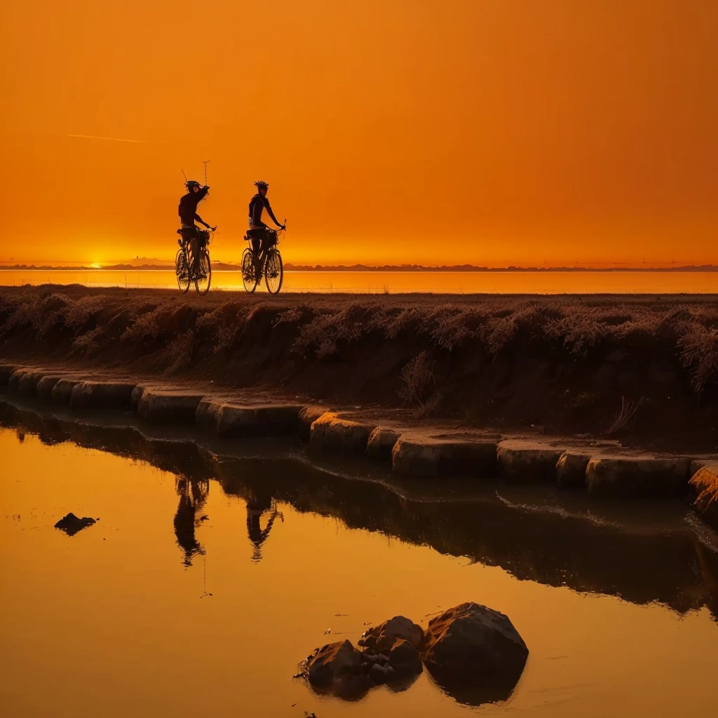 Sunset，两个人在海滩上骑bike, Great photos, 骑bike!!, Warm and beautiful scene, Award-winning photo”, Prime hour in the morning, author：Ibrahim Kodra, Beautiful composition, Unsplash contest winning photos, bikes, Very beautiful photos, Award-winning images, Absolutely outstanding image, Sunset, bike, In the sunset, In the prime time