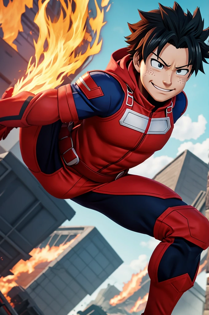 Create a My Hero Academia character with red and fire clothes