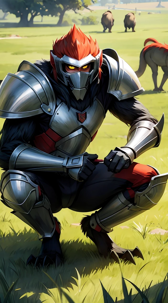 Armor, many monkeys, war, grassland