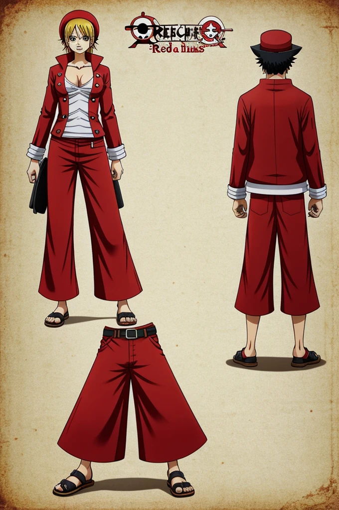 Create a one piece style character with red clothes
