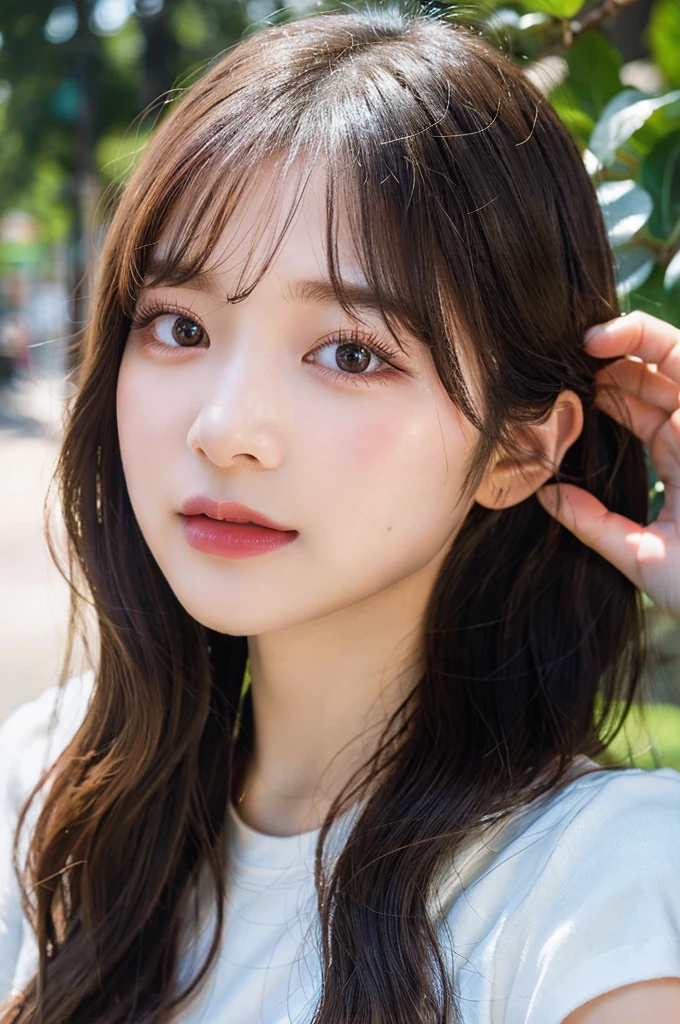  high-level image quality, 1 female college student who opens her big mouth and sticks out her long tongue, Wavy Hair, ((Detailed face:1.2)), pale skin, (cold color), moist, reflector stay piece, (perfectly proportions), (photos realistic), (Best Quality), photographed in a Canon EOS R5, 50mm Lens, (8K), very long upper eyelashes, very long lower eyelashes, Detailed lashes, Curled eyelashes, Natural eyes, very beautiful eyelashes
