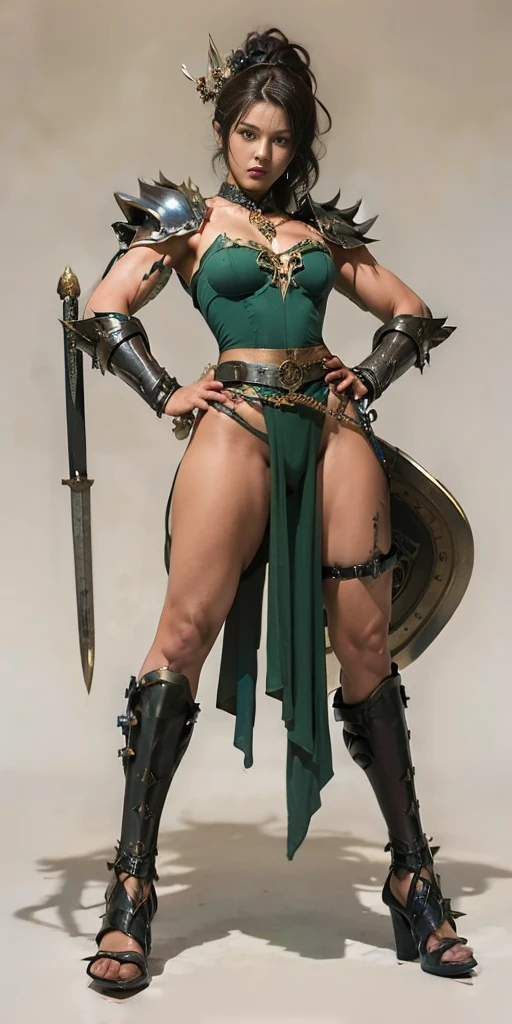 30-year-old Asian female gladiator posing for a photo,Sexy,With muscle lines,Sense of Power,Large Breasts,Big buttocks,Mature and charming,Lewd exposure ,Camel toe,NSFW,Release liquid,穿Sexy的超高跟鞋,The charming and seductive queen,Fighting breath