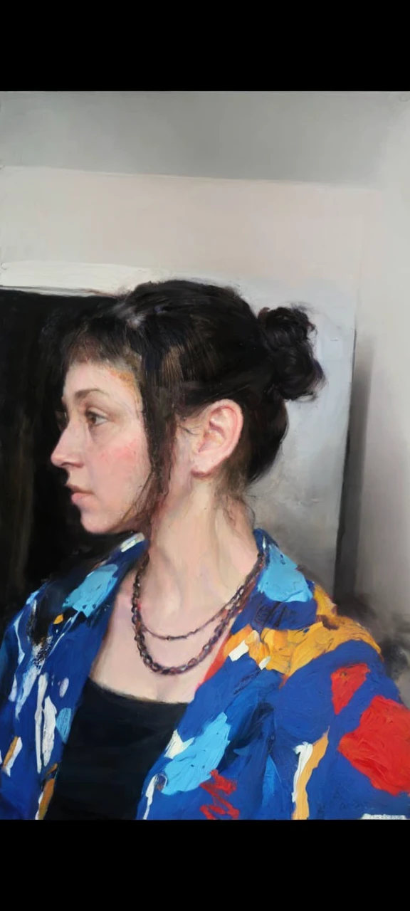 A woman with long braided black hair, dramatic lighting, intricate oil painting portrait, textured brushstrokes, old masters style, high quality, detailed, photorealistic