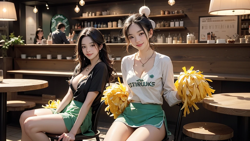 (((((((((Emphasize cleavage))))))))) ((((((((((Cheerleader, pom pom mini skirt, smile)))))))))) (((((((お洒落でcuteInside the Starbucks store))))))) 8K、RAW Photos、Highest quality、Super detailed、Super Resolution、Ultra HD、8K壁紙、Amazing details ((((((tennis racket)))))) (((((((Inside the Starbucks store)))))))、 ((((((Sit down and eat cake、Drink Starbucks coffee、smile))))))、((Heart Necklace)) Modern and sleek design：Interior design using natural materials、Many of the designs are warm and made using wood and metal.。 Large windows：自然光をたっぷり取り入れるためのLarge windowsがあり、Providing a bright and open space。 Green Interior：Potted plants are effectively placed、It creates a relaxing atmosphere。 artwork：Works by local artists、Starbucks-related art on display。 Cozy seating：Cushioned chairs and sofas、Bar sheet etc.、A variety of seating options available。 Open kitchen area：Being able to see how drinks and food are made、We provide peace of mind and transparency。 Unique lighting：Antique lamps and chandeliers、Modern lighting fixtures are used。 Comfortable background music：Relaxing music is playing、A comfortable space is provided。 Wide々Table space：一人でもグループでも使いやすいWide々There is a table with。 Community Table：There is a large table where you can socialize with other customers.。 Seasonal decorations：The decorations are themed according to the season.。 Design with a local feel：The design incorporates the local culture and characteristics.。 Fragrance production：コーヒーの香りが店内にWideがり、A space that satisfies the five senses has been created.。 Conversation with a barista：フレンドリーなConversation with a baristaが楽しめるカウンターエリアがあります。 8K、RAW Photos、Highest quality、masterpiece:1.2、Super detailed、Super Resolution、Ultra HD、8K壁紙、Amazing details、Photorealistic:1.4、Having fun by the water、Full Body Shot、Full body photo、High-resolution RAW color photos、Professional photos、A scene full of emotion、Very detailed and beautiful、Ultra HD、8K壁紙、Amazing details、Huge file sizes、Highly detailed beautiful girls、Highly detailed face Highly detailed eyes、Extremely realistic skin、 Highly detailed fingers, Highly detailed nose, Highly detailed mouth, Perfect Anatomy, Highly detailed background, Highly detailed clothing, Teen, cute女の子, Famous Japanese Idols, cute, Realistic body, Slender, White skin, Glowing Skin, Slim body, Realistic Face, Delicate eyes, double eyelid,