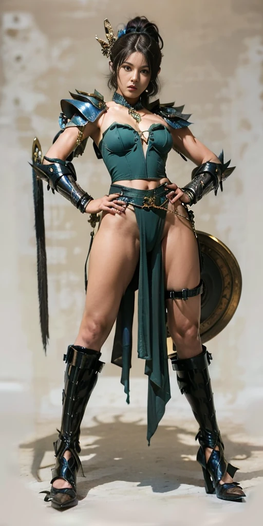 30-year-old Asian female gladiator posing for a photo，Sexy，With muscle lines，Sense of Power，Large Breasts，Big buttocks，Mature and charming，Lewd exposure ，Camel toe，NSFW，Release liquid，穿Sexy的超高跟鞋，The charming and seductive queen，Fighting breath