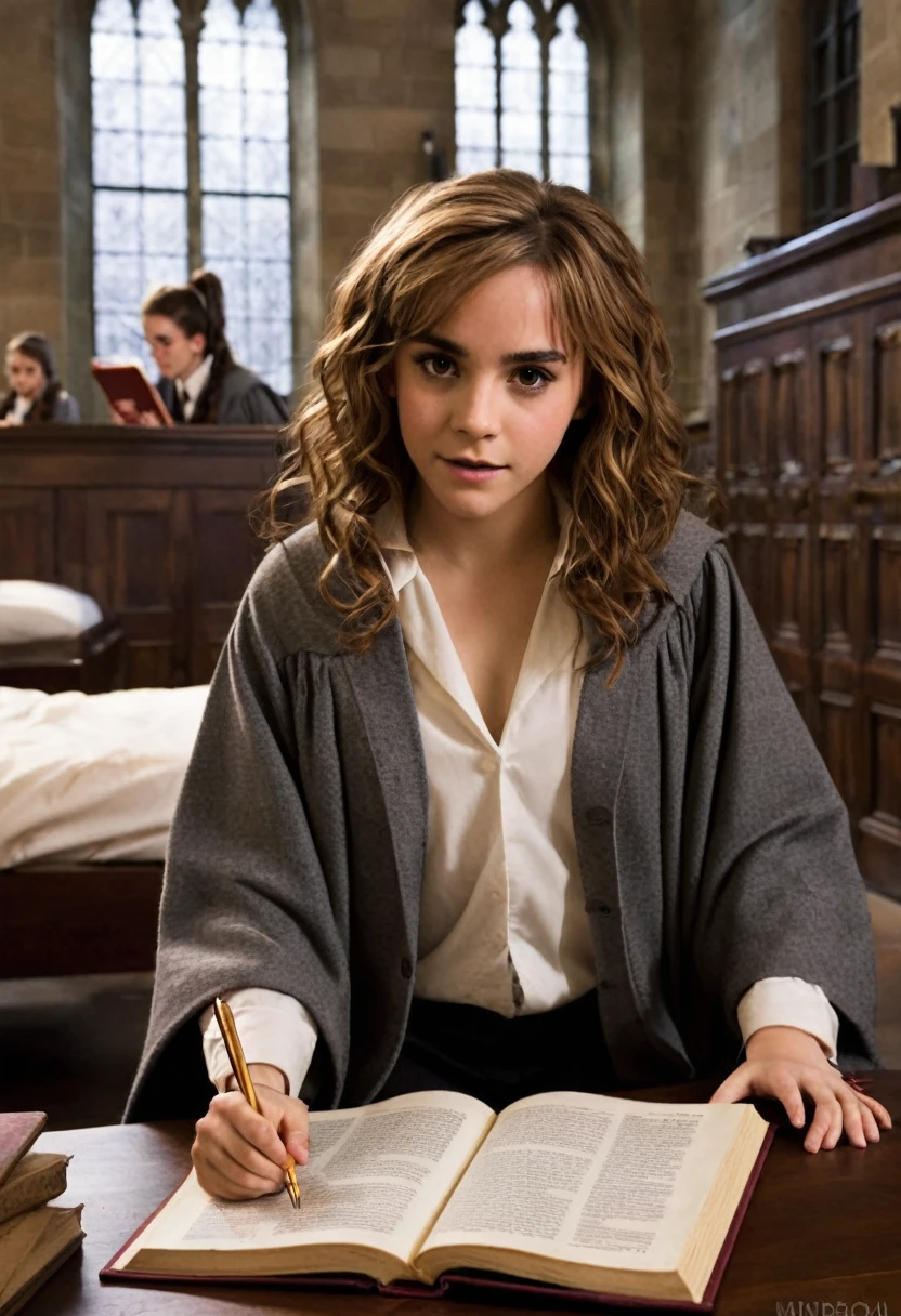 Write a story in which Hermione Granger wakes up naked in her bed at Hogwarts and must solve the mystery of how she got there while navigating the social norms and expectations of her fellow students.