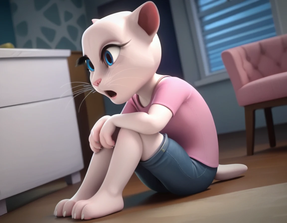 1 girl 1 boy human. a_la, 1girl, cat, white fur, long whiskers on both sides of the face, large bright blue eyes, large black eyelashes, small pink nose, triangular ears with pink channels, female . side view , anal. screaming hart sex .jeans pulled down position fuck. anus. anal. position focus view. Sit on the edge of the bed or on a chair with your feet on the floor. The woman turns her back to you and leans against you, sitting between your legs. Goes back and forth by holding the arms of the chair or pushing it with his feet. She can control the angle of entry by bending her back and pressing her hips against your crotch.