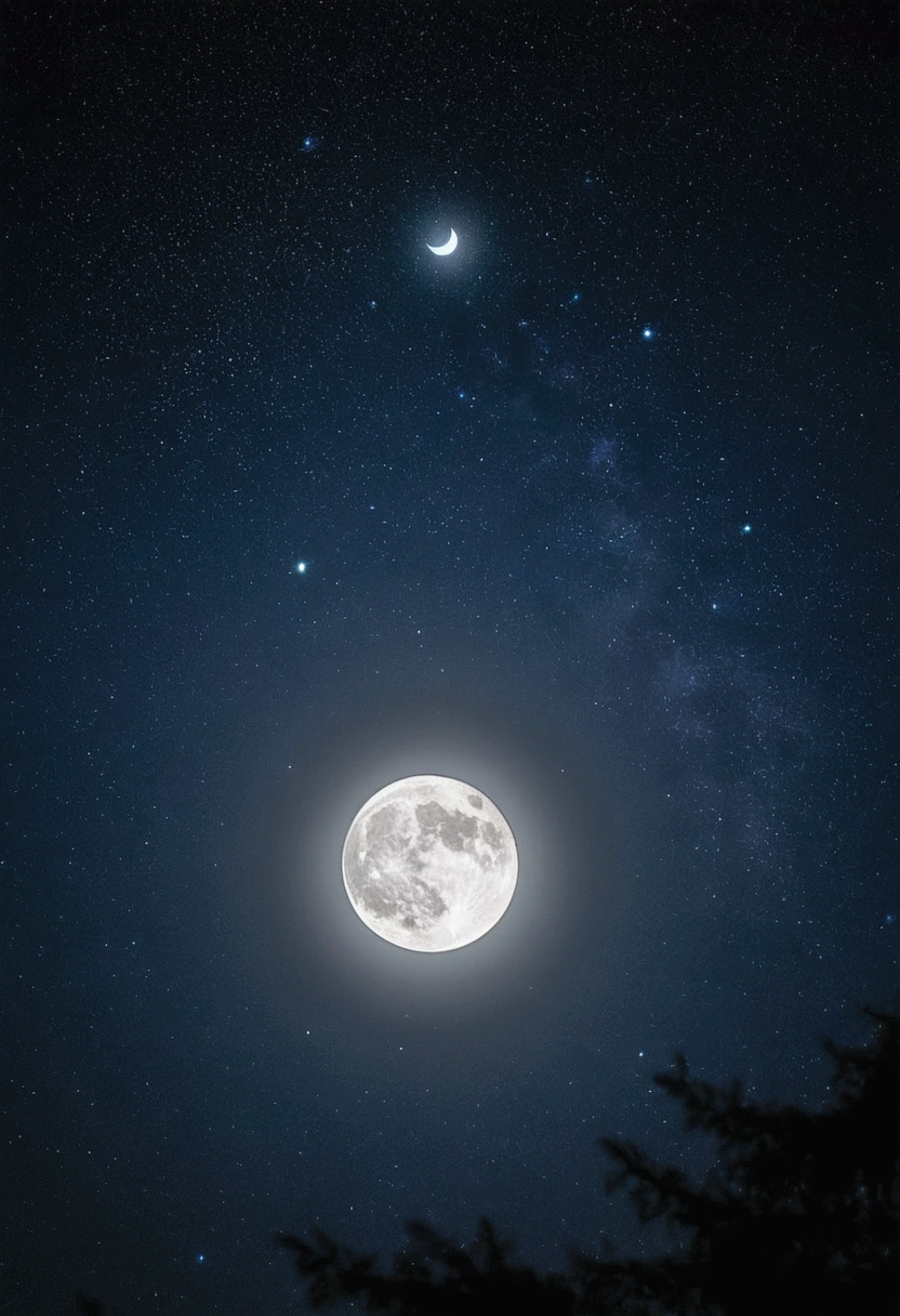 A bright little star in the night sky, surrounded by other stars and the moon.