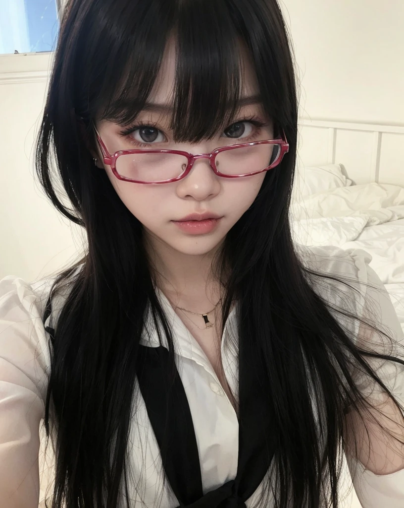 (random sexy pose),(Thin type:1.5),(large breasts),(wearing glasses:1.5),(half color hair black and pink:1.5,random hairstyle),(Highest image quality, (8K), Ultra-realistic, Best Quality, High quality, High Definition, high quality texture, high detailing, Beautiful detailed, fine detailed, extremely details CG, Detailed texture, realistic representation of face, masterpiece, presence)