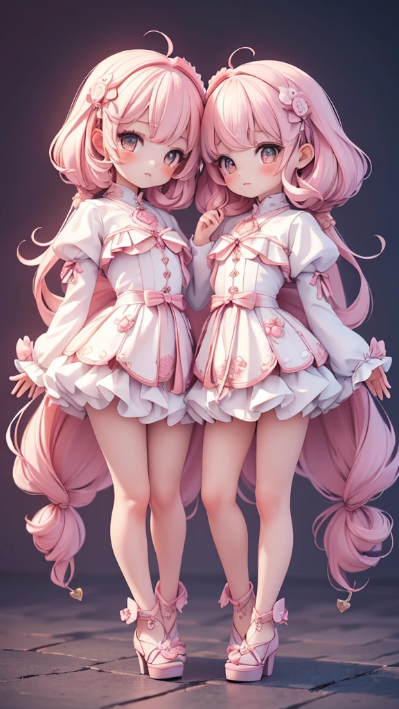 ((petite bishojo, little 2girls)), ((cute face)), ((cute puffy eyes)), ((masterpiece)), ((best quality)), ((ultra detailed)), ((exquisite)), ((depth)), ((crisp)), ((8k)), ((beautiful and aesthetic)), (super detailed skin), ((high standard)), ((highres)), ((perfect anatomy)), (full body), (blush), (rouge), (gremlin), (beautiful fingers)