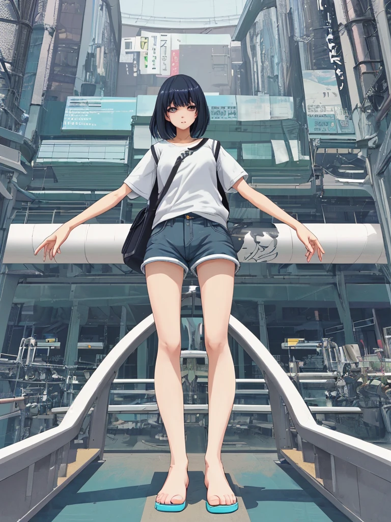 giant girl、Long legs、Shorts、I&#39;m not wearing underwear、Sexy figure、Stomp on a car、Wearing long boots、Oversized T-shirt、A girl taller than a building、Erotic