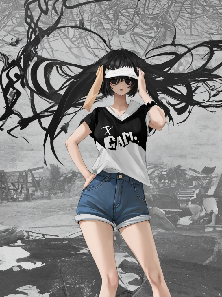 giant girl、Long legs、Shorts、I'm not wearing underwear、Sexy figure、Stomp on a car、Wearing long boots、Oversized T-shirt、A girl taller than a building、Erotic
