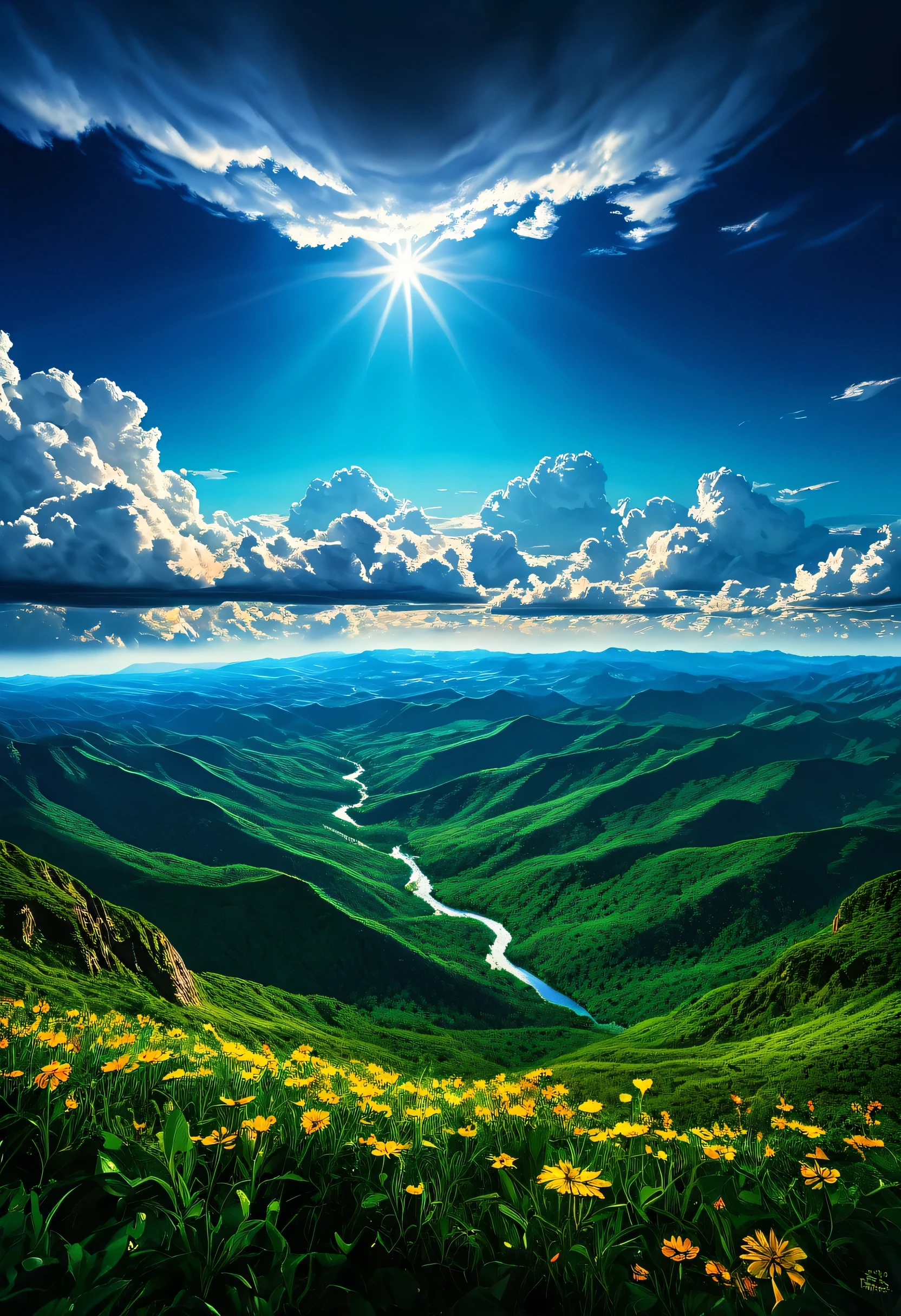 summer sky,photorealistic,highly realistic,extreme details,breathtakingly realistic,high contrast realism,high saturation realism,vibrant colors,dramatic lighting,captivating landscape,compelling storytelling,atmospheric scene,mesmerizing visuals,intricate details,strong emotions,celestial beauty,dreamlike world