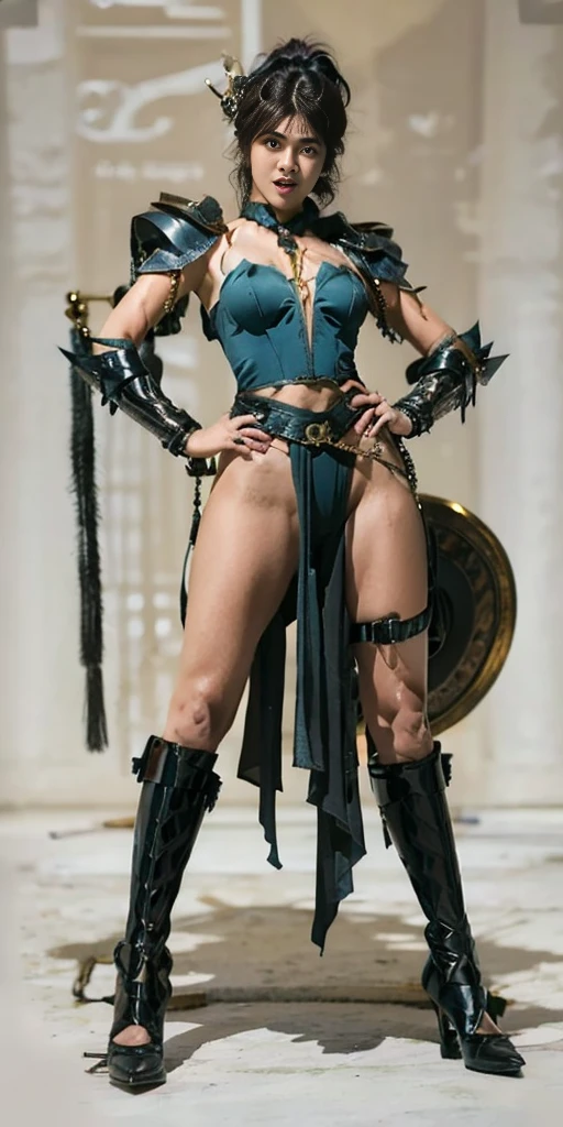 30-year-old Asian female gladiator posing for a photo,Sexy,Sweaty and sweaty,With muscle lines,Sense of Power,Large Breasts,Big buttocks,Mature and charming,Lewd exposure ,Camel toe,nipple,,NSFW,Release liquid,穿Sexy的超高跟鞋,The charming and seductive queen,Fighting breath